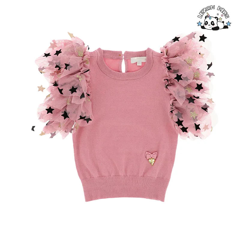 LEZONKIDS - 2024 New Girls Suit 2-14T Size Children Party Round Neck Flying Sleeve Top and Skirt Kids Suit
